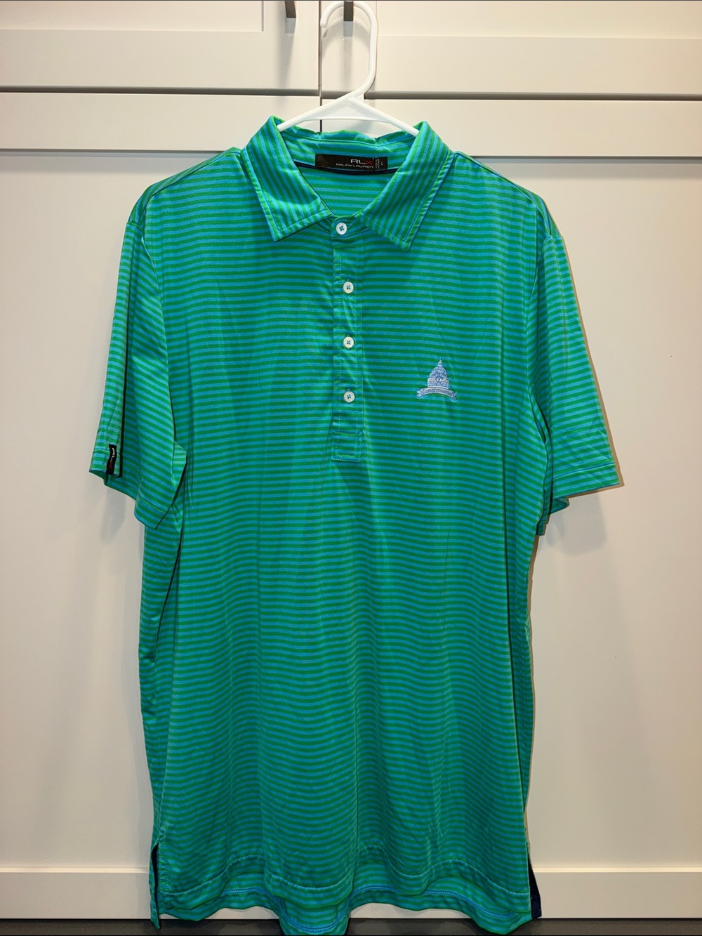 RLX Ralph Lauren Congressional Country Club Teal Green Striped Performance Polo